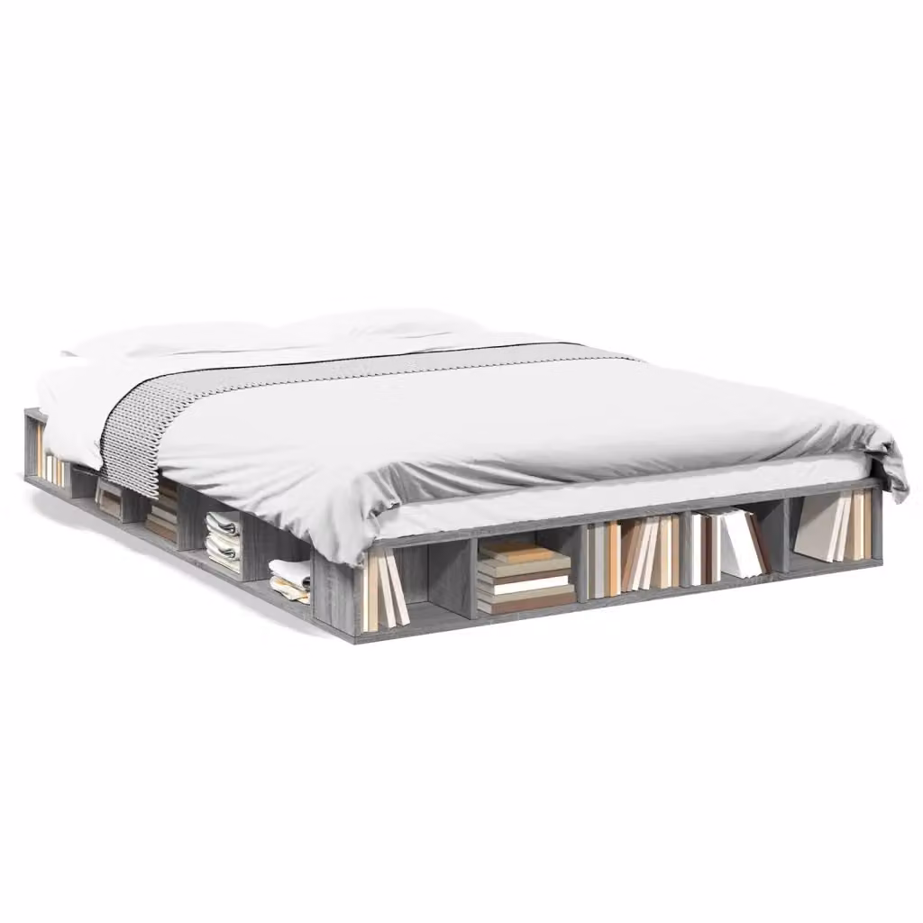 Letto con contenitore e doghe in legno multistrato grigio vidaXL L: 150 cm, P: 200 cm – 2