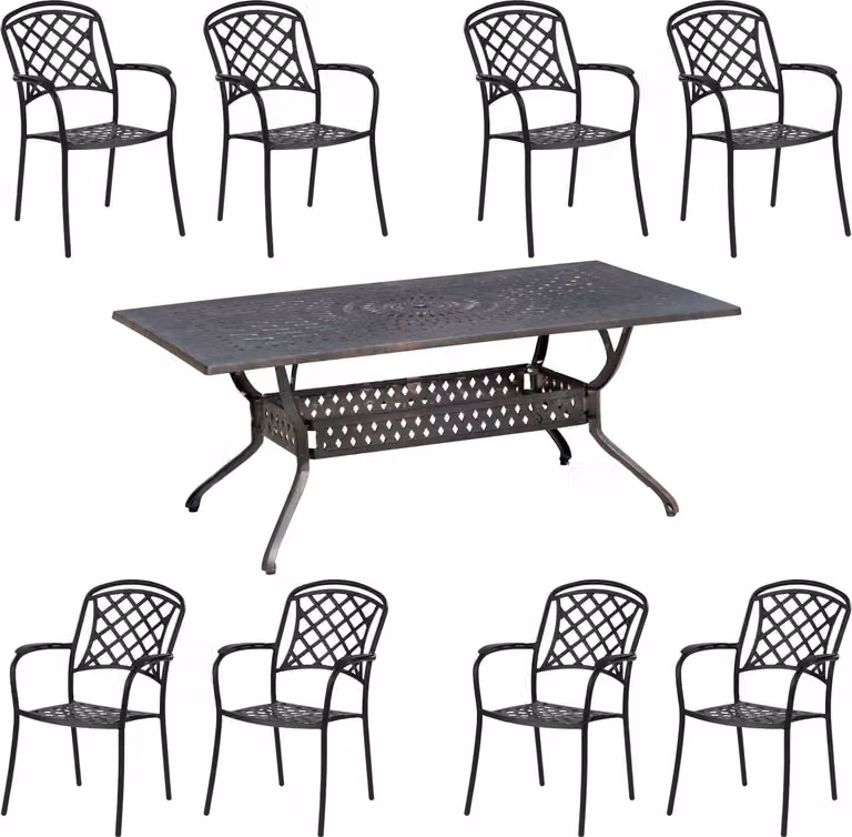 Inko Set da salotto 9 pezzi in alluminio pressofuso bronzo Tavolo 215x107x74 cm con 8 poltrone