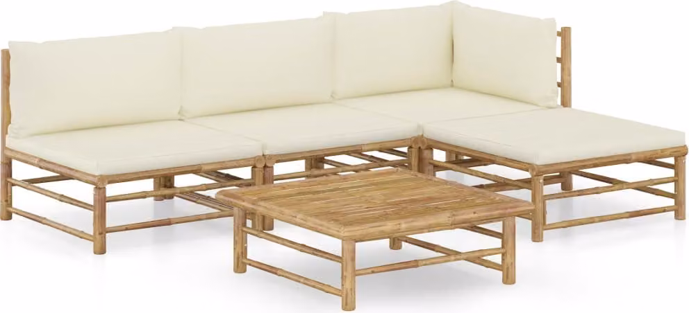 Maison Exclusive - Set da giardino da 5 pezzi con cuscini color bianco crema in bambù