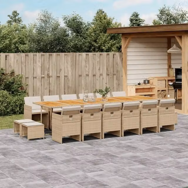 Set da Pranzo da Giardino 17 pz vidaXL in Polyrattan con Cuscini Beige e Legno di Acacia