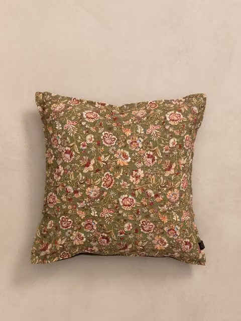 Cuscino quadrato Kenay Home in lino con fantasia floreale, colore kaki, L: 40 cm x P: 40 cm