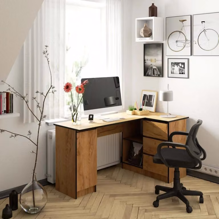 Scrivania angolare SILAN - rovere craft, versione a destra