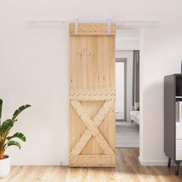 Porta scorrevole minimalist vidaXL in legno e acciaio, colori Naturale e Bianco, H: 210 cm, L: 70 cm – 1