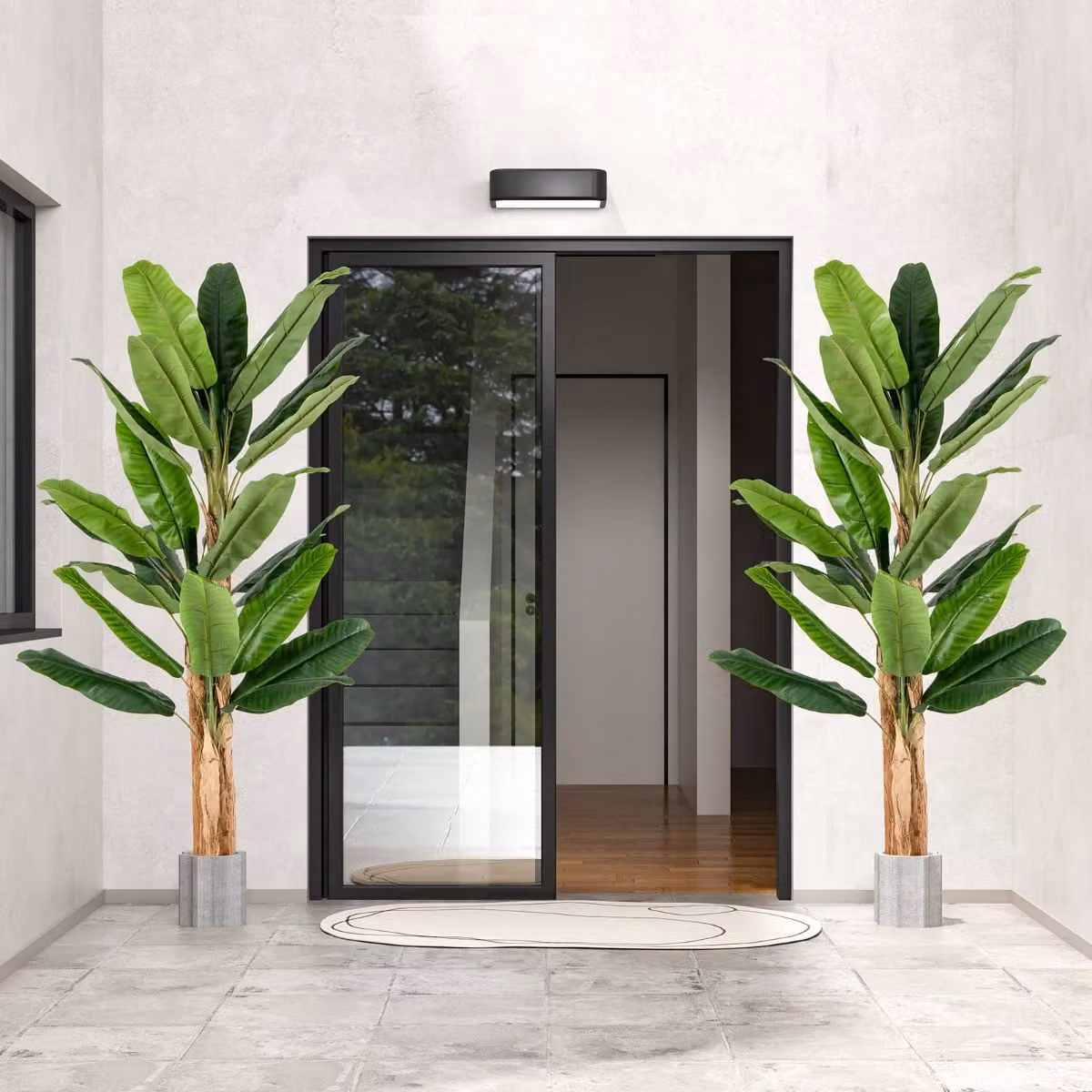 Albero di banana artificiale Costway con grandi foglie verdi e vaso, Altezza: 195 cm