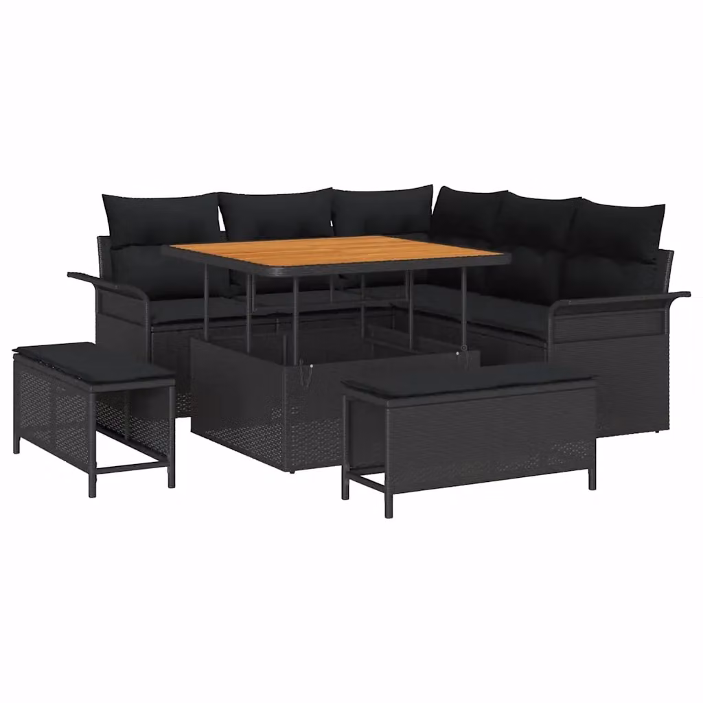 Set Divano da Giardino vidaXL 8 Pezzi L-Shape Nero con Cuscini e Tavolino – 2
