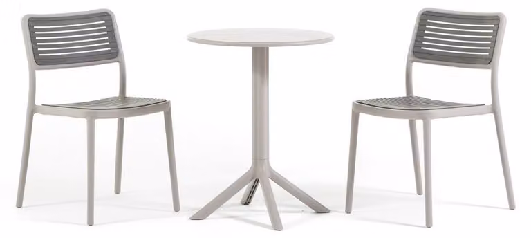 Set da pranzo da giardino con tavolo Ø 60 cm e 2 sedie impilabili in robusto polipropilene rinforzato con fibra di vetro, ideale per balconi, terrazze, bar e giardini - Elia + Molly