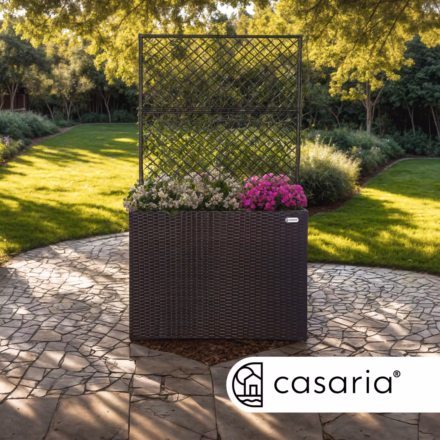 Fioriera con traliccio Casaria® in polyrattan marrone con struttura in acciaio e plastica, L: 83 cm, P: 30,5 cm, H: 146 cm – 4