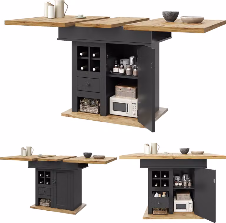 Tavolo da pranzo telescopico (110-140 × 80 cm), tavolo da cucina pieghevole per 4-6 persone, tavolo da cucina salvaspazio, tavolo da pranzo con portabottiglie e cassetti
