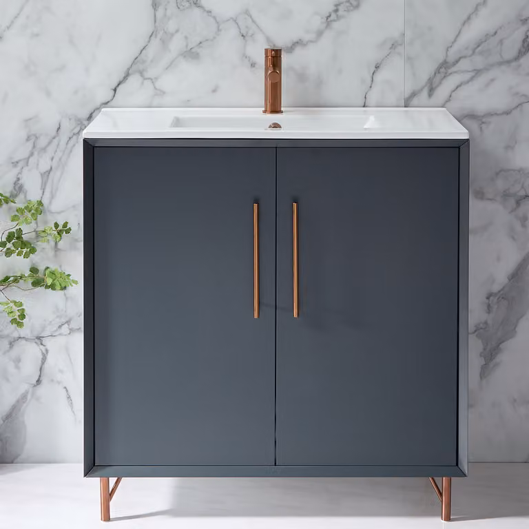Mobile Bagno Antracite 810mm Con Lavabo Maniglie Barra Rame Satinato