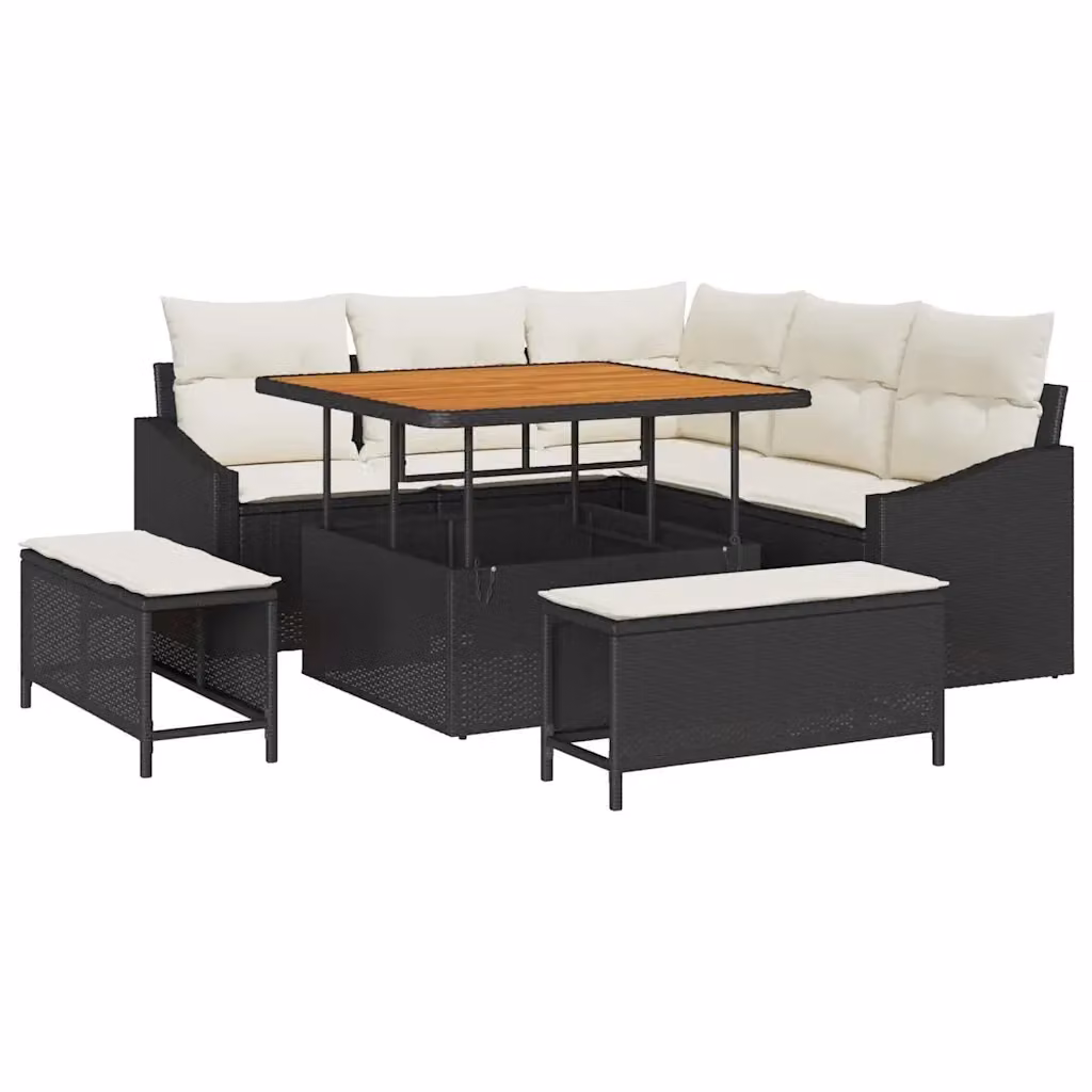 Set Divano da Giardino vidaXL a Forma di L in Polyrattan Nero con Cuscini e Tavolino da 8 Pezzi – 2