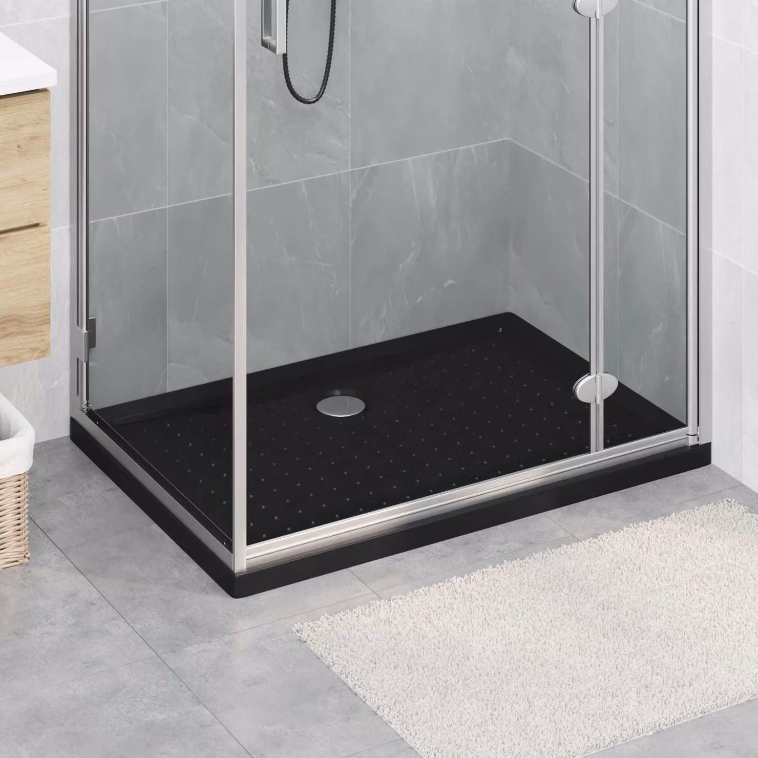 Vassoio base doccia rettangolare vidaXL in ABS nero con superficie antiscivolo L/P/H: 100 x 70 x 4 cm