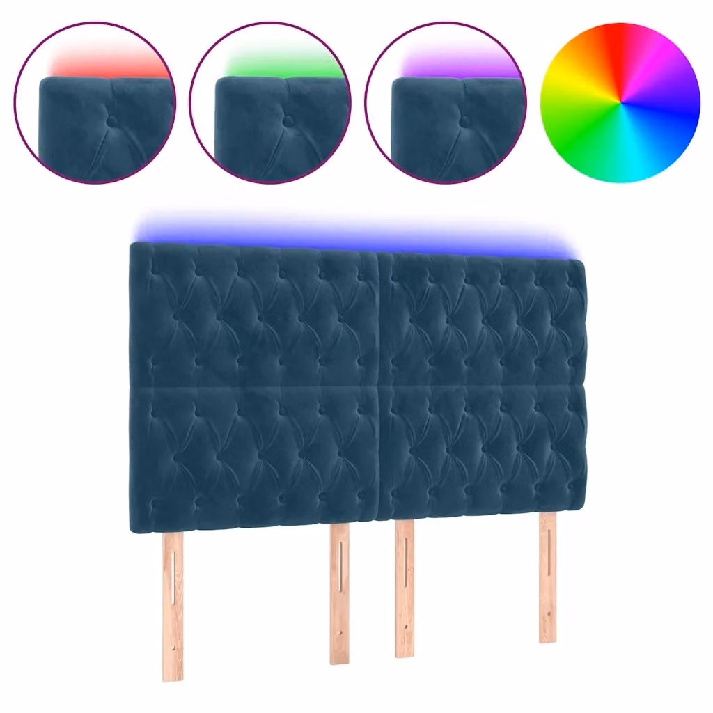 Testiera con LED e porta di ricarica USB vidaXL in velluto blu, L: 144 cm, P: 7 cm, H: 118-128 cm – 2