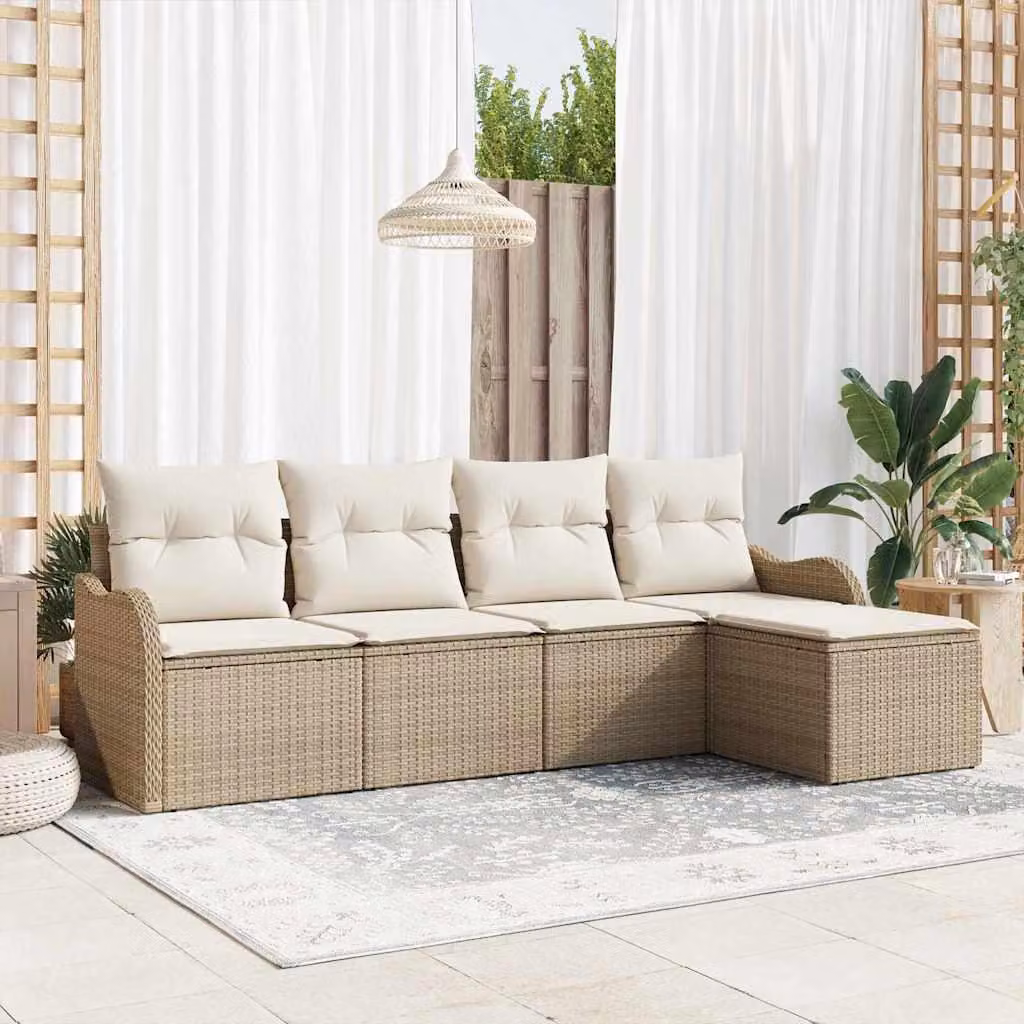 Maison Exclusive - Set Divano da Giardino con cuscino 5 pcs Beige Poly Rattan