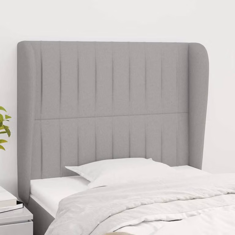 Testiera ad orecchio vidaXL in tessuto grigio chiaro con struttura in legno L: 103 cm, P: 23 cm, H: 118-128 cm
