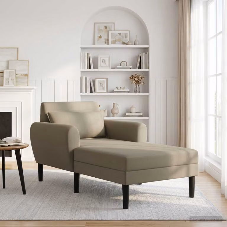 Chaise longue moderna vidaXL in velluto beige e marrone con cuscini inclusi e coperture rimovibili L/P/H: 168 x 94 x 83 cm