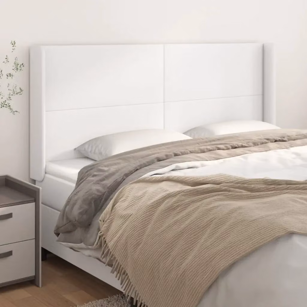 Testata ad orecchio in similpelle bianca per camera da letto, L: 203 cm, P: 16 cm, H: 118/128 cm – 2