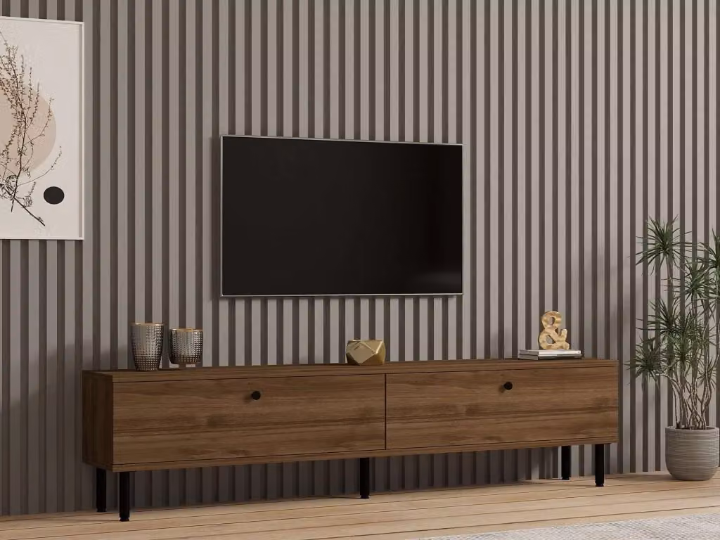 Porta TV moderno Nantes di HANAH HOME in legno e metallo, Marrone, L: 160 cm, P: 37 cm, H: 25 cm – 2