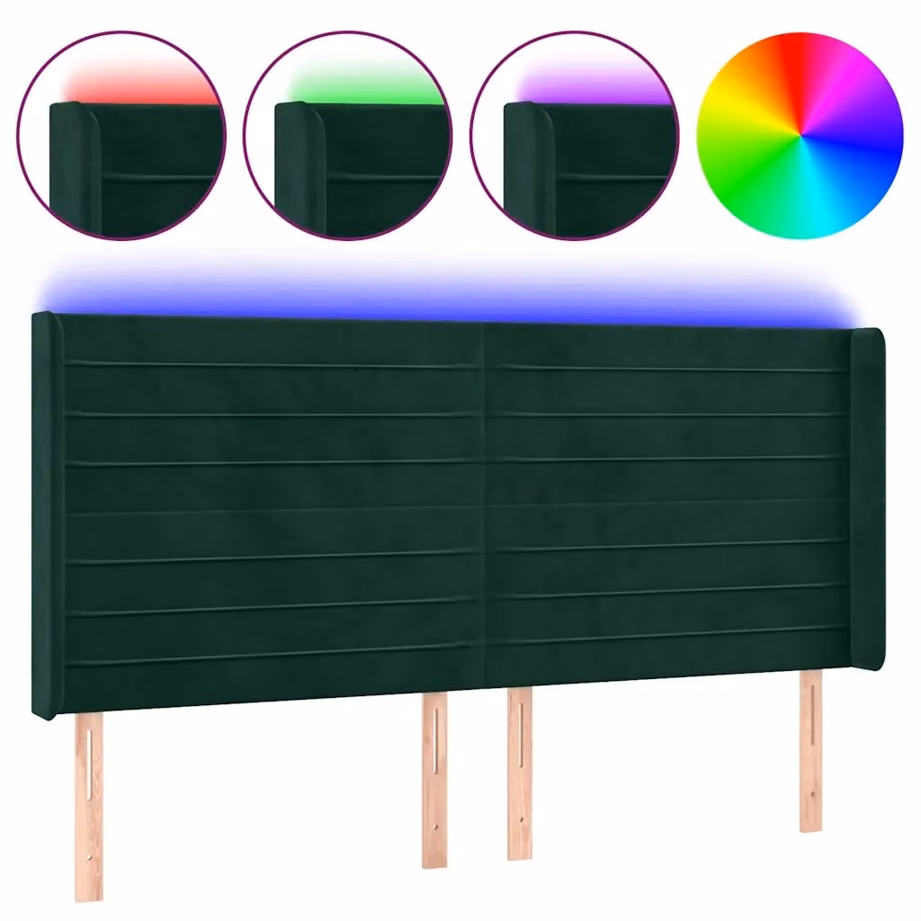 Testiera con LED e porta USB vidaXL in velluto verde scuro L: 183 cm, P: 16 cm, H: 118-128 cm – 2