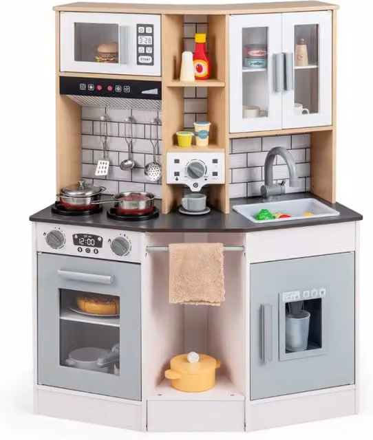 Cucina giocattolo per bambini in legno grigio e bianco con luci e suoni L/P/H: 75 x 36 x 96 cm