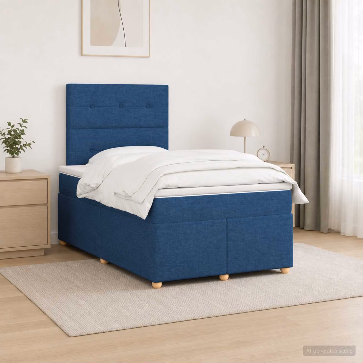 Letto box spring con materasso ibrido vidaXL in tessuto blu e bianco L/P: 120 x 200 cm