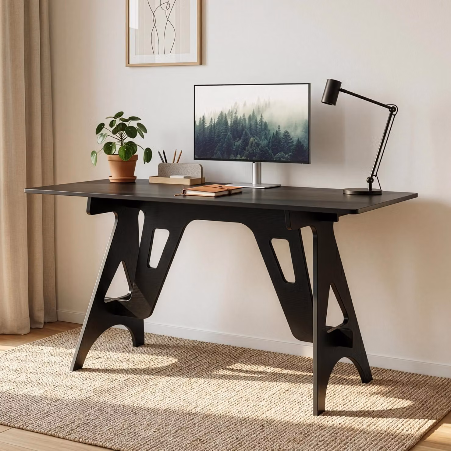 Scrivania "Bostenenna", dimensioni 120 x 60 x 75 cm, colore nero con venature del legno