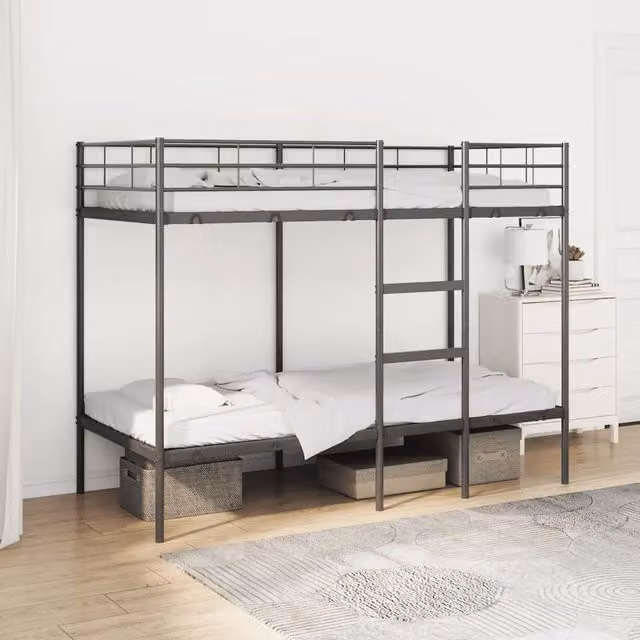 Letto a Castello senza Materasso-Struttura Letto a Castello Nero 90x200 cm in Acciaio 567776