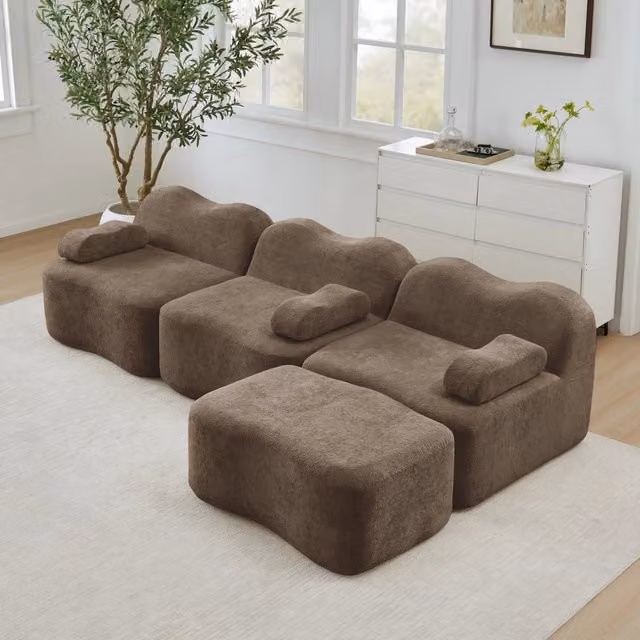 Divano angolare modulare 288x167x70 cm senza telaio in velluto marrone