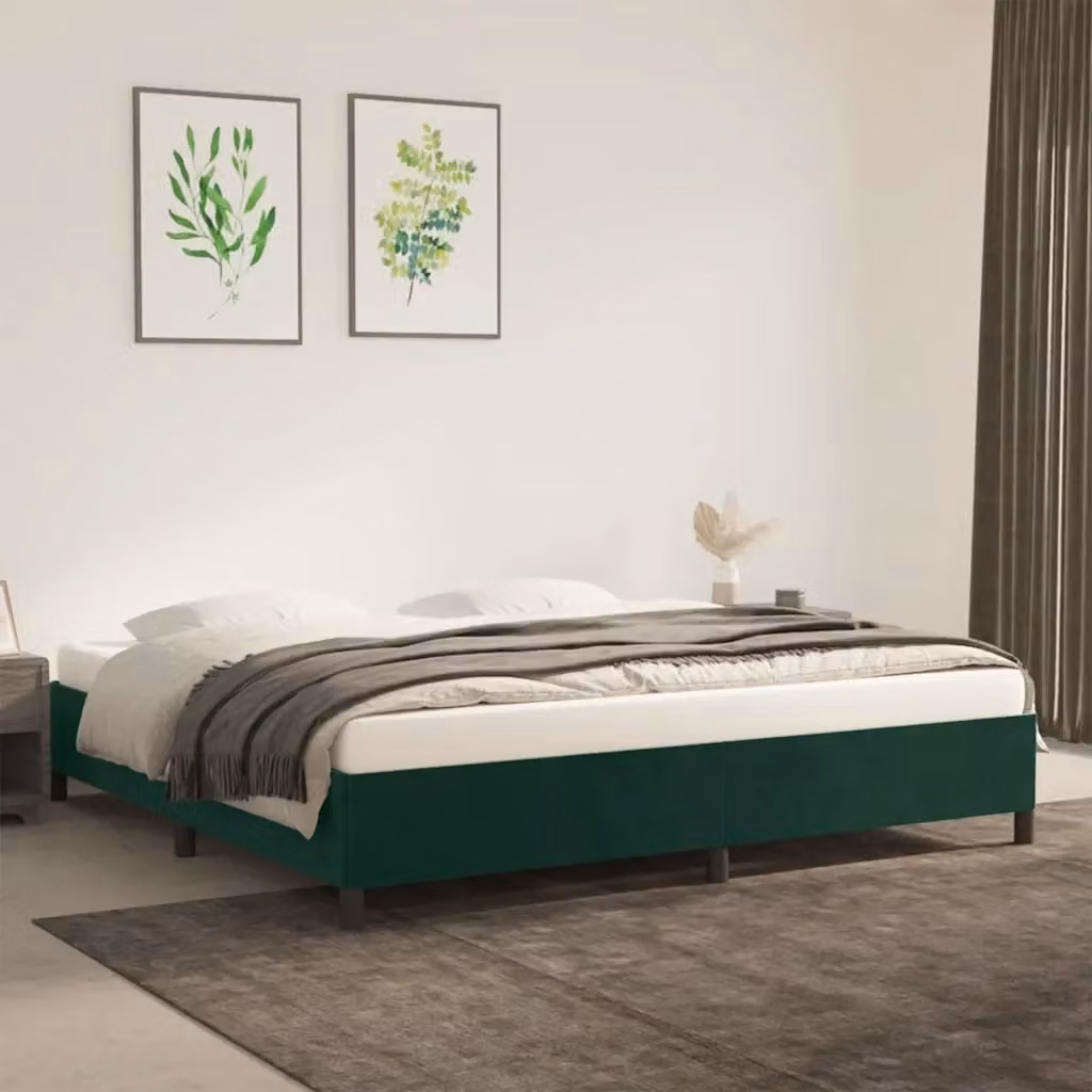 Letto matrimoniale moderno in velluto verde scuro con struttura imbottita e doghe in legno L/P/H: 200 x 200 x 35 cm – 2