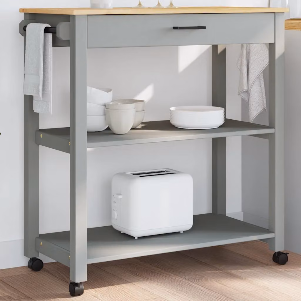 vidaXL Carrello da Cucina MONZA in Legno di Pino Grigio con Ruote L/P/H: 84 x 40 x 88,5 cm