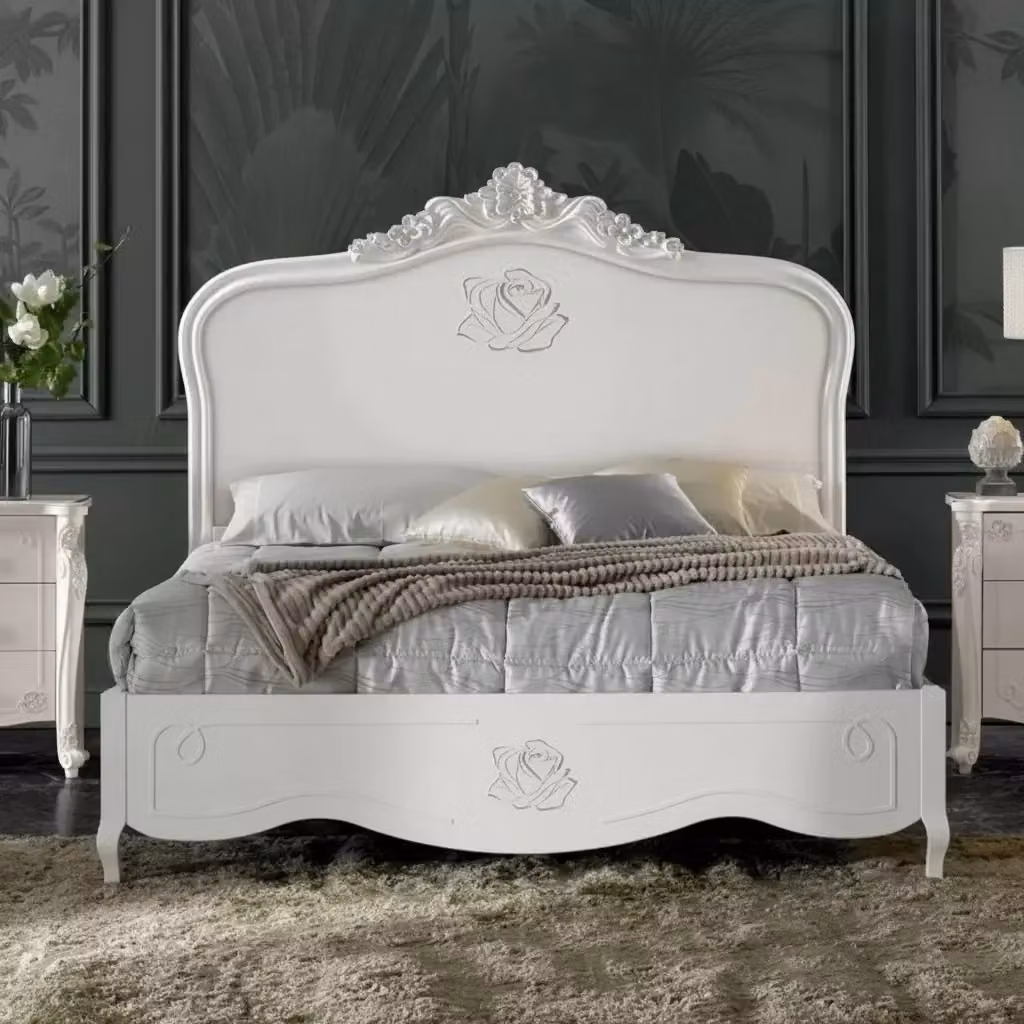 Letto matrimoniale barocco intagliato Mobili 2G colore bianco L/P/H: 182 x 212 x 156 cm – 2