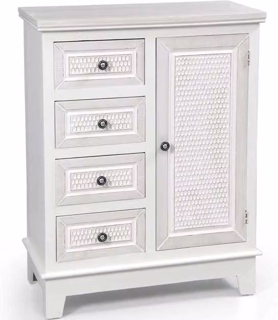 Mobile elegante per bagno con anta e 4 cassetti, colore bianco, L 66 cm x P 32 cm x H 84 cm