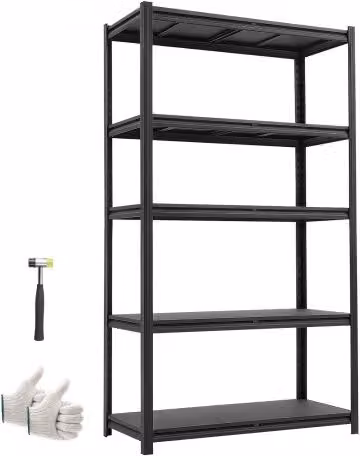 VEVOR Scaffale per Garage in Metallo con 5 Ripiani Regolabili, Carichi Pesanti, Nero, L: 103 cm, P: 46,5 cm, A: 181,3 cm