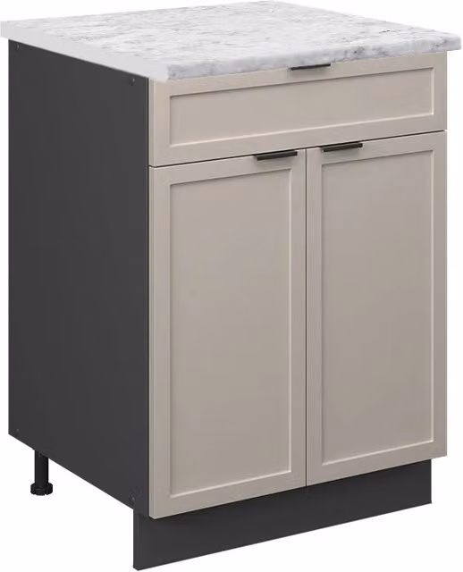 Mobiletto base per cucina Fame-Line GrigioBeige/Antracite 60 cm con cassetto, PL Marmo Vicco