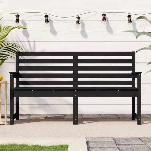 Panca da giardino vidaXL in legno di pino nero con braccioli L/P/H: 159,5 x 48 x 91,5 cm – 1