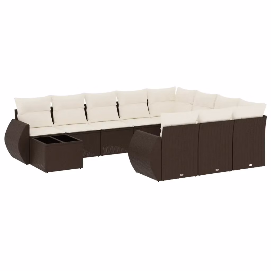 Set di Divani da Giardino Moderno VIDAXL in Polyrattan Marrone con Cuscini, 11 Pezzi – 2