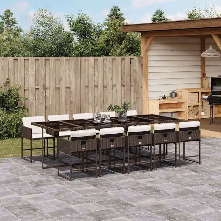 vidaXL Set da Pranzo da Giardino 11 pz in Polyrattan Marrone con Piano in Vetro