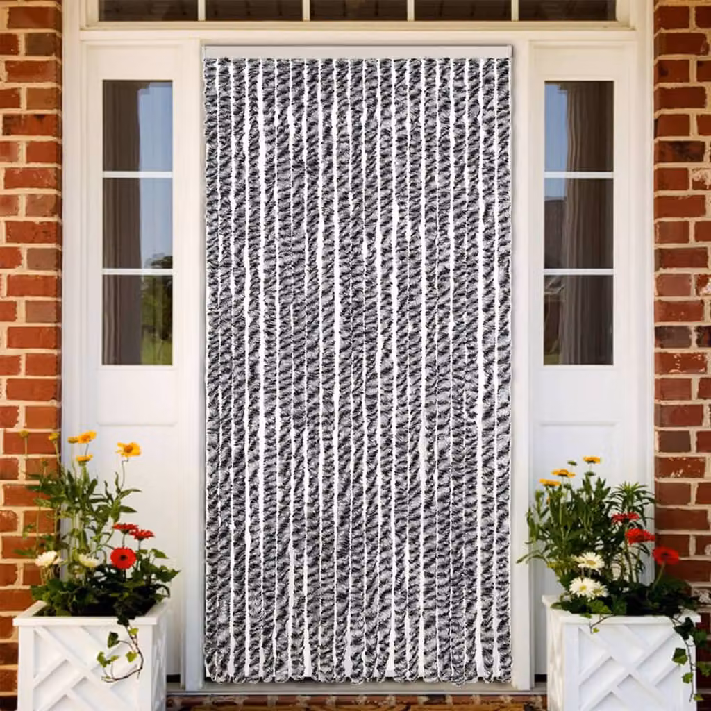 Tenda antimosche vidaXL in ciniglia, colori grigio, nero e bianco, L: 90 cm, H: 220 cm