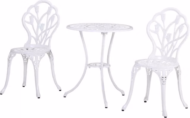 Set Tavolino Rotondo e 2 Sedie da Giardino in Alluminio Verniciato Bianco GIORDANOSHOP – 1
