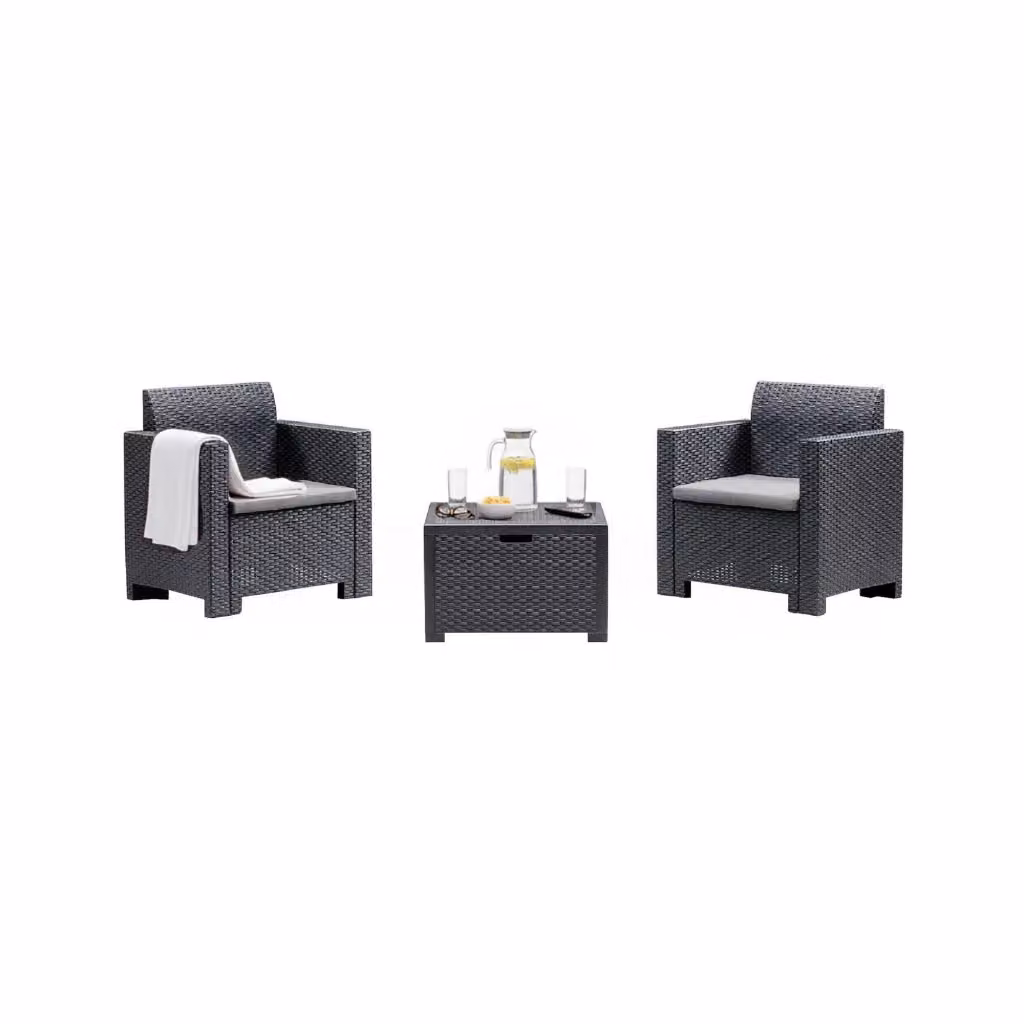 Set da giardino Apis DMORA con poltrone lounge e tavolino da esterno effetto rattan, colore antracite – 2