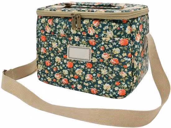 Borsa termica da picnic con motivo floreale e tracolla regolabile (7,5 L, blu scuro)