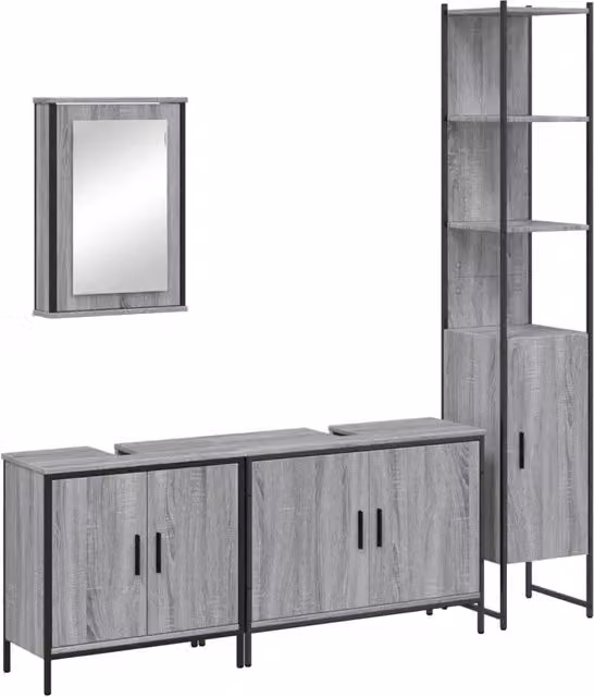 Set Mobili da Bagno | Armadio da bagno 4 pz Grigio Sonoma in Legno Multistrato