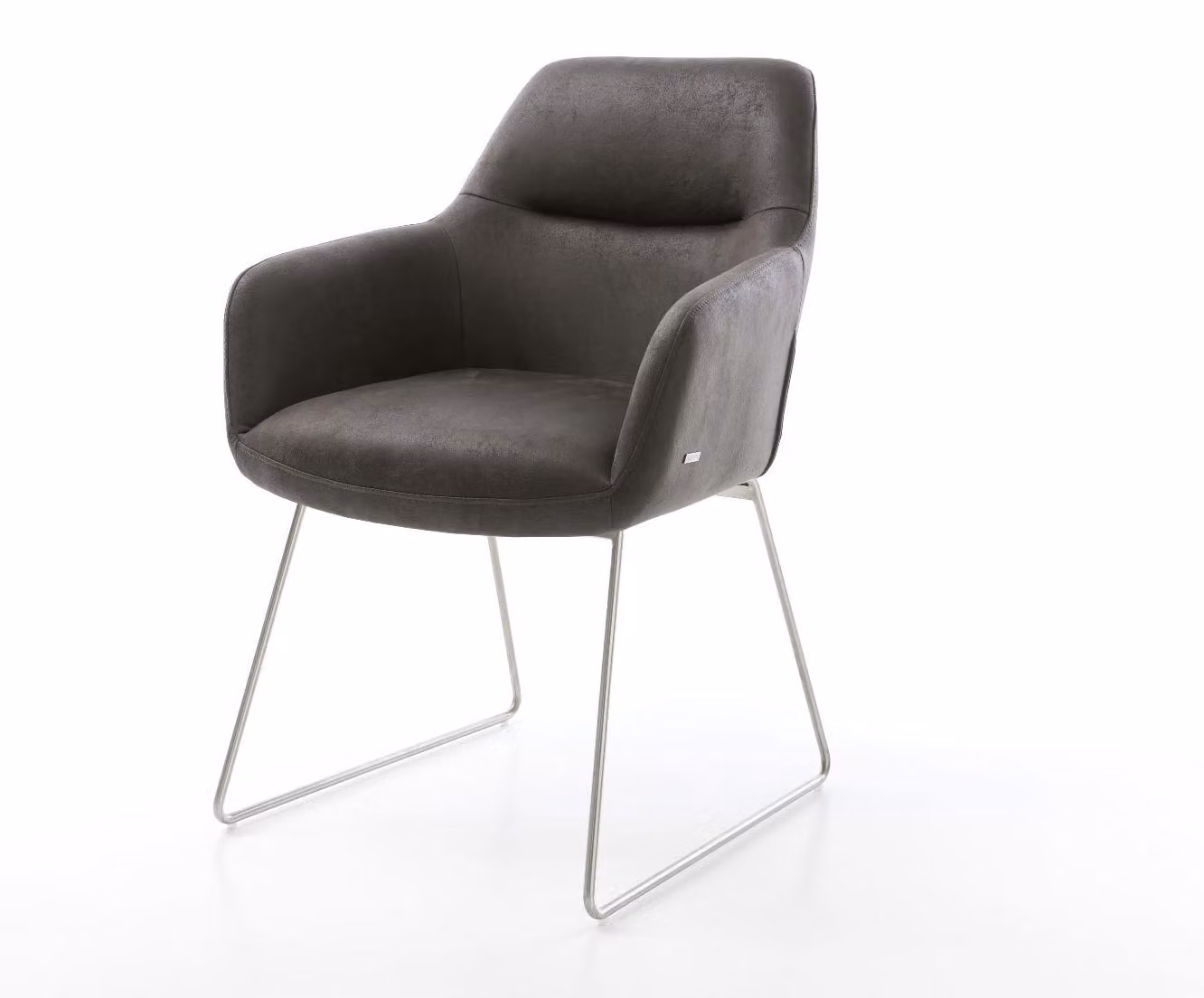 DELIFE Sedia da pranzo Pejo-Flex, rivestita in microfibra grigio antracite, stile vintage, struttura a slitta in acciaio inossidabile, imbottitura con molle insacchettate