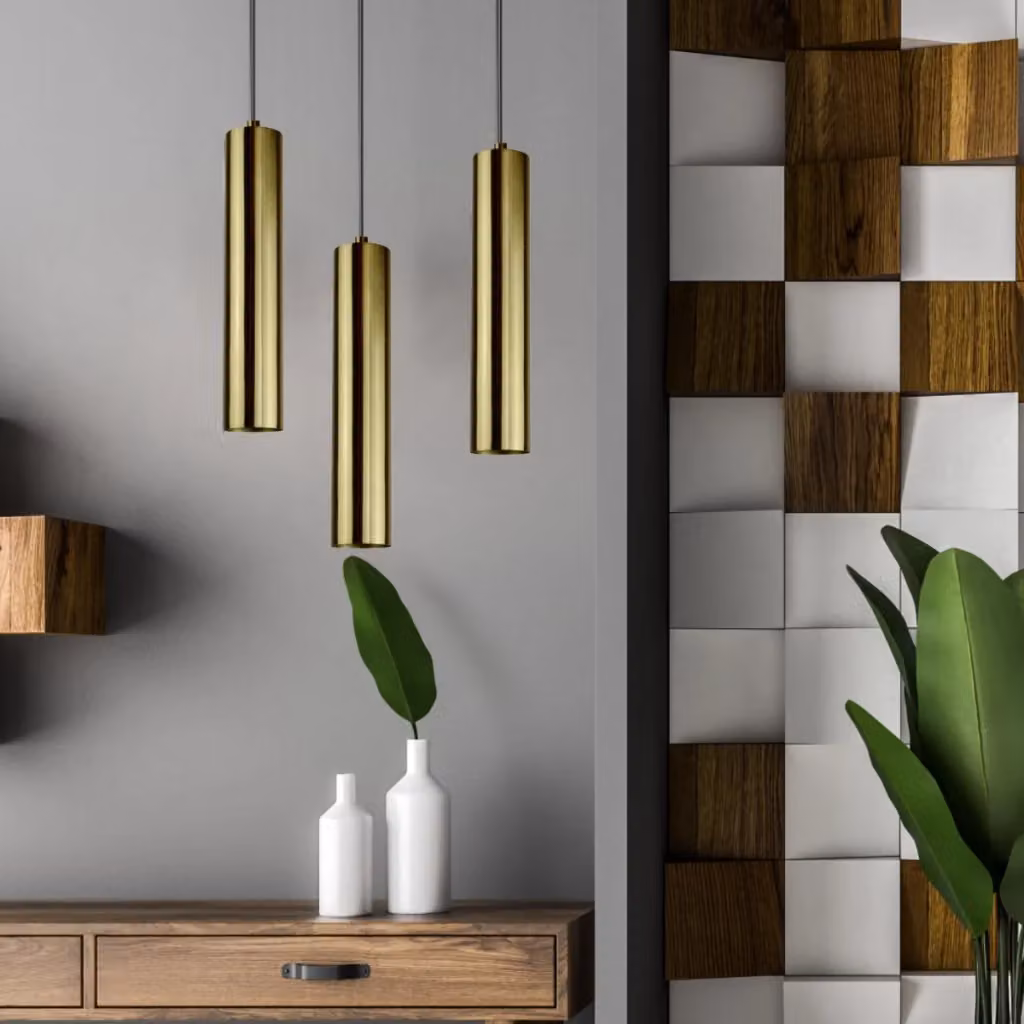 Lampada a sospensione moderna Polux Napoli in metallo oro/ottone, dimmerabile e regolabile, con 3xGU10, Ø 25 cm – 2