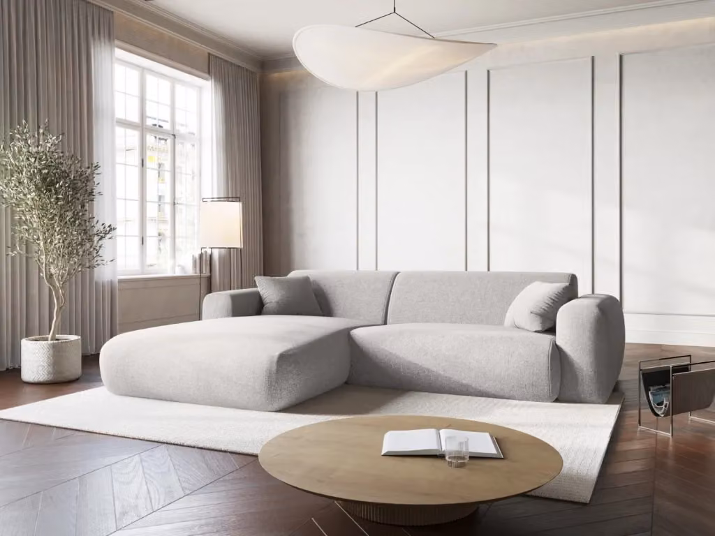 Divano angolare sinistro Nolio Cosmopolitan Design a 4 posti in ciniglia grigio chiaro L 235 cm x P 170 cm x H 72 cm – 2