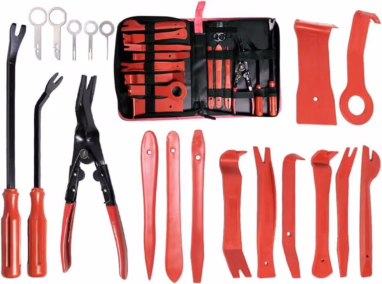 Kit di attrezzi per lo smontaggio di auto, 19 pezzi, per la rimozione delle finiture del cruscotto, colore rosso, per la riparazione di automobili
