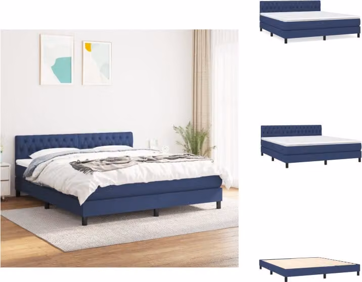 vidaXL Letto a molle con materasso blu 180x200 cm in tessuto - Letti & strutture letto