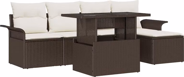 Set Divano da Giardino con cuscino 6 pcs Marrone polyrattan