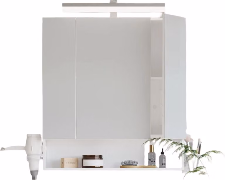Mobiletto da bagno con illuminazione a LED, specchio e prese di corrente – 16,5 x 70 x 75 cm