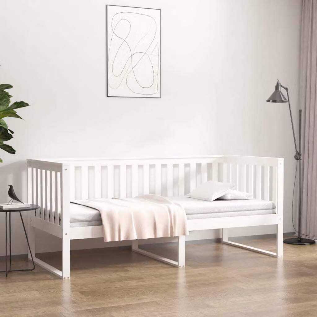 The Living Store Letto da giorno bianco 90x190 cm in legno di pino massiccio