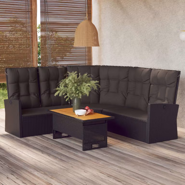 vidaXL Divano Angolare Moderno in Polyrattan Nero con Cuscini e Poggiatesta Regolabile per Giardino